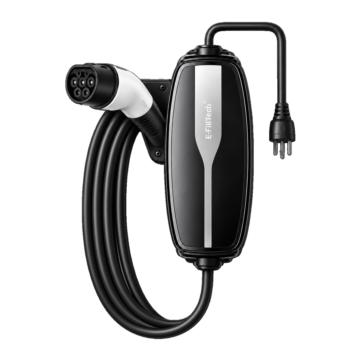 E-FILL Portable EV Charger 3.5kW Type 2 (No Screen) E-FILL 3.5kW portable Type 2 EV charger without screen, coiled Type 2 cable, charging gun and input plug